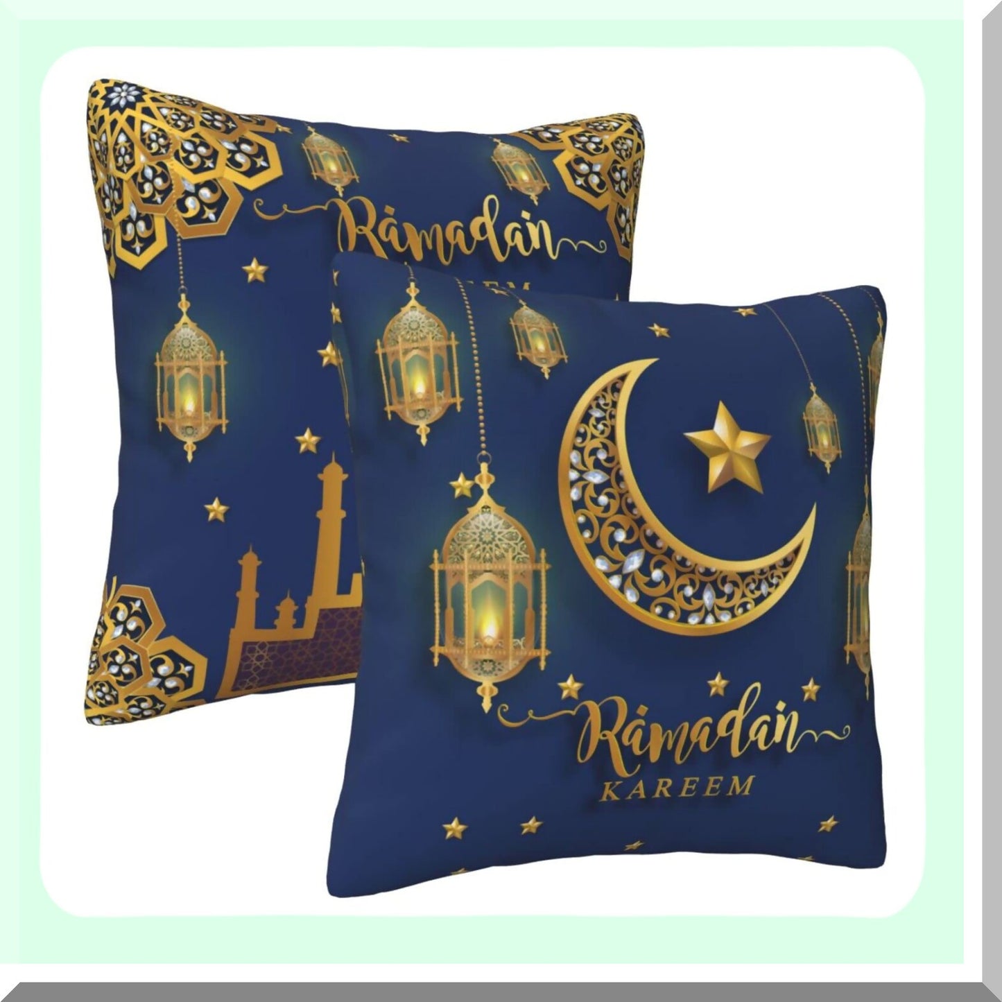 Ramadan Kareem Decorative Pillow Set - 18x18 Inch Cushion Covers for Couch, Islamic Gifts, Festive Home Decoration - Pack of 2