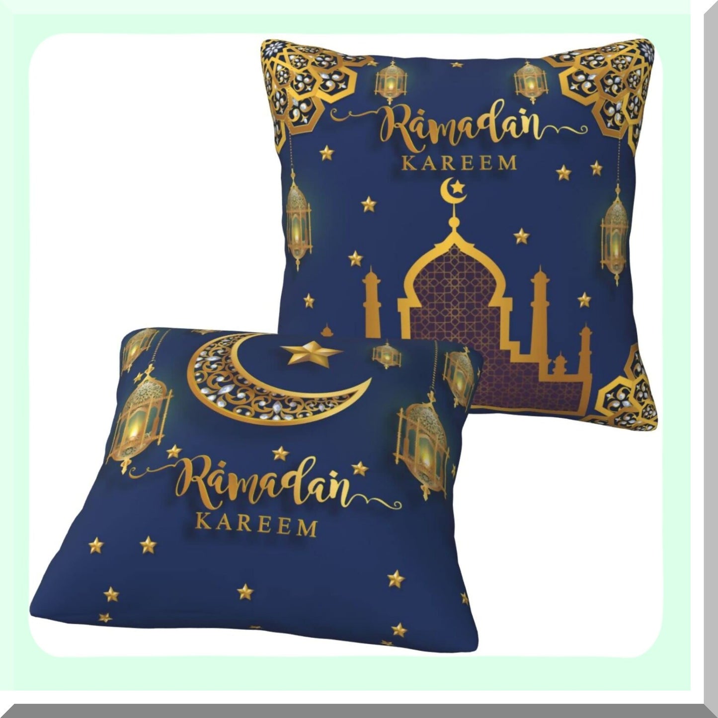 Ramadan Kareem Decorative Pillow Set - 18x18 Inch Cushion Covers for Couch, Islamic Gifts, Festive Home Decoration - Pack of 2
