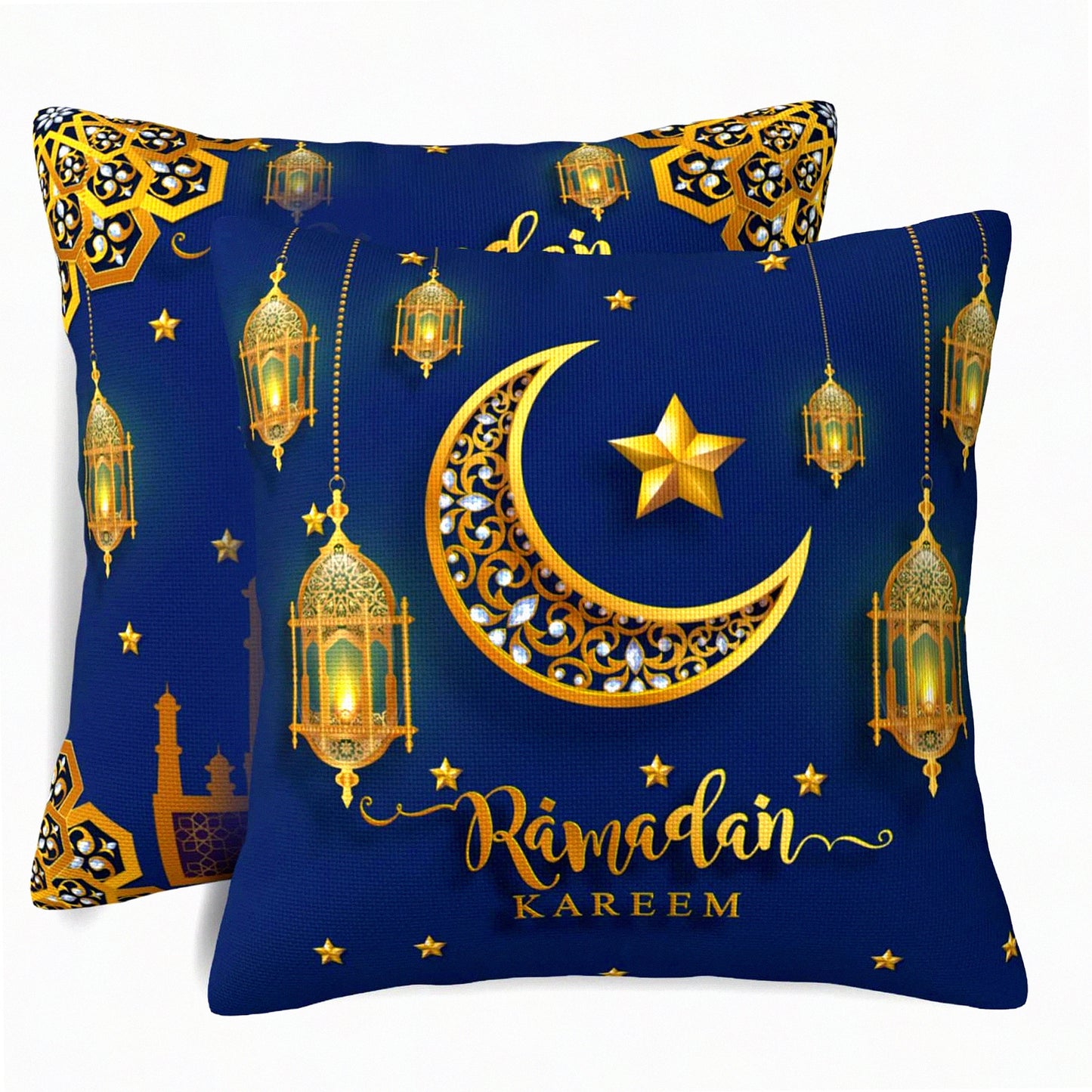 Ramadan Kareem Decorative Pillow Set - 18x18 Inch Cushion Covers for Couch, Islamic Gifts, Festive Home Decoration - Pack of 2