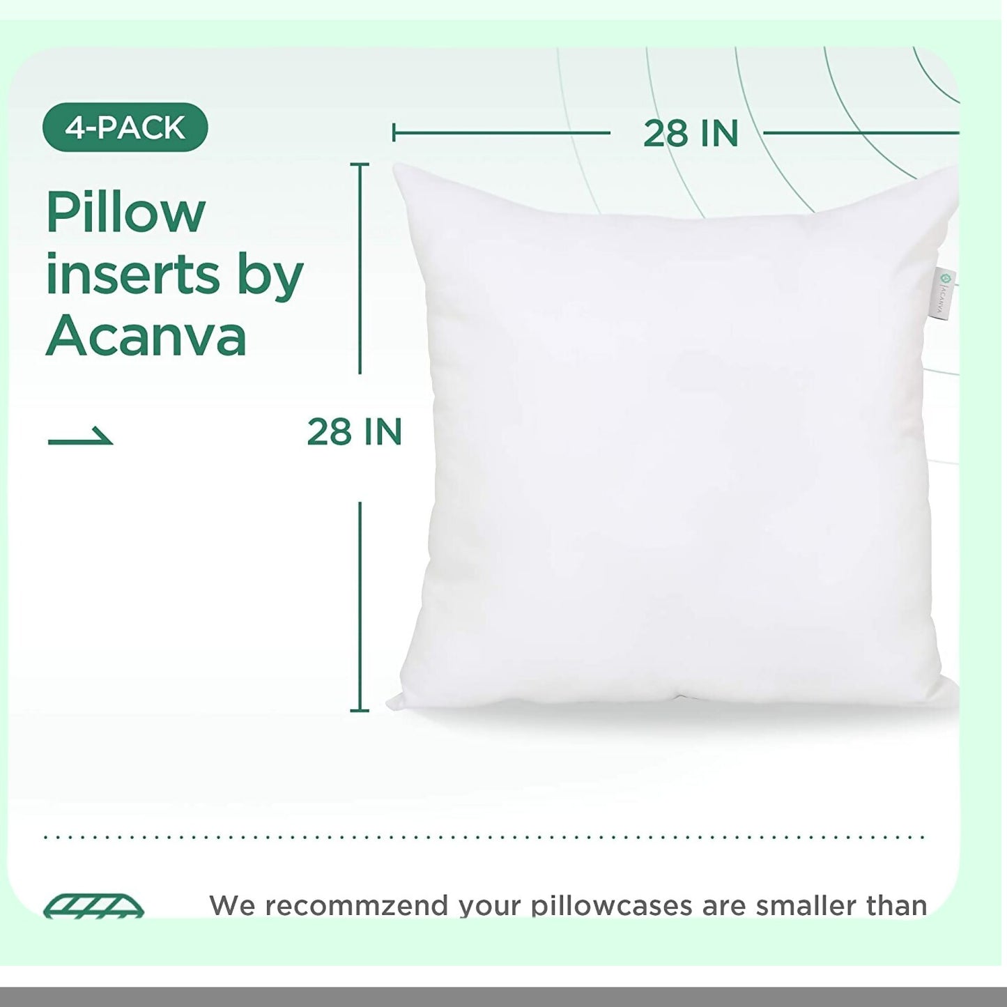 Square Lumbar Support Throw Pillow Inserts - Premium Microfiber Filled Decorative Stuffer for Sofa Bed Couch Chairs - 28x28 Inch White - Set of 4