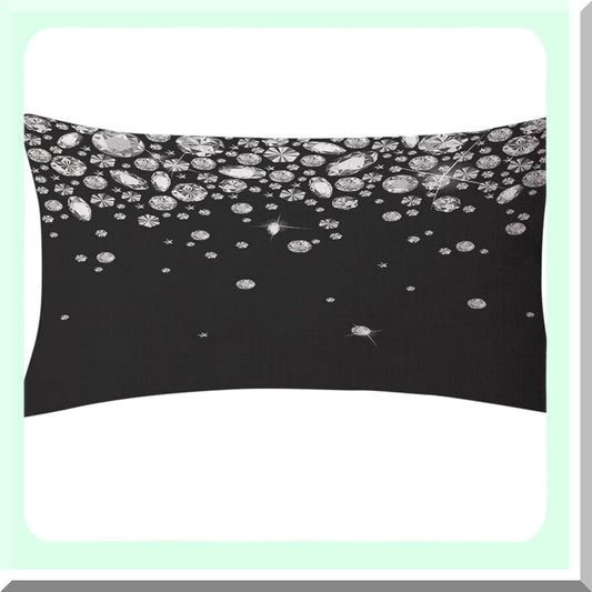 Crystal Sparkle Gemstone White Cotton Linen Throw Pillow Cover - Shiny Diamond Decorative Cushion Case for Sofa Lumbar Support 12x20 Inches