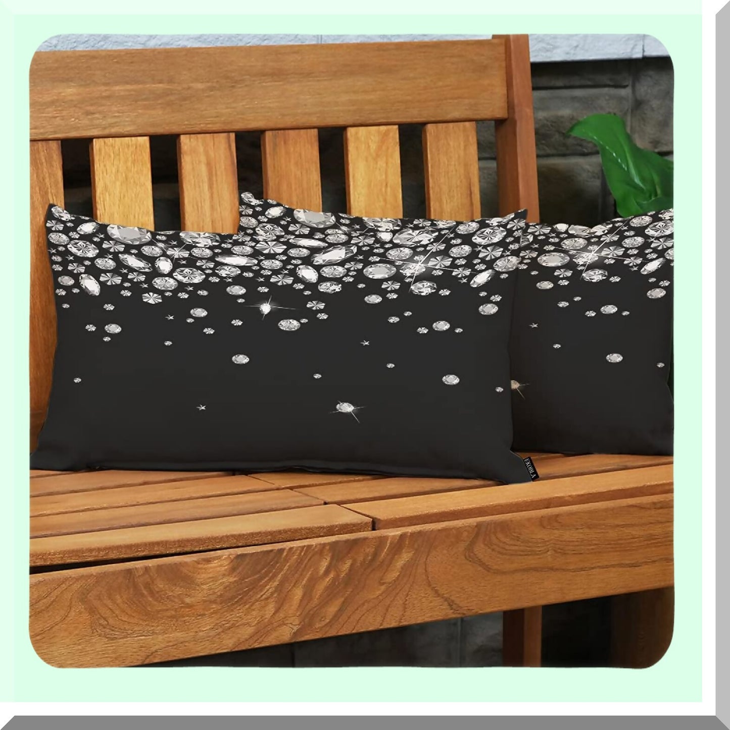 Crystal Sparkle Gemstone White Cotton Linen Throw Pillow Cover - Shiny Diamond Decorative Cushion Case for Sofa Lumbar Support 12x20 Inches