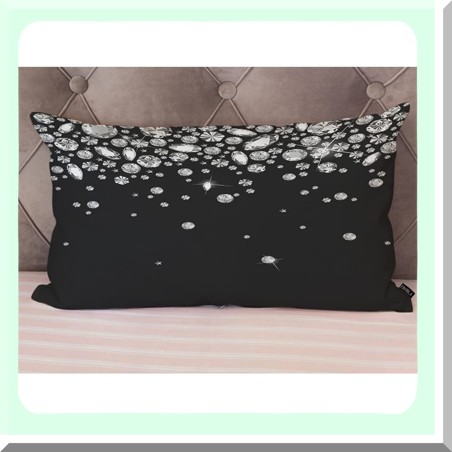 Crystal Sparkle Gemstone White Cotton Linen Throw Pillow Cover - Shiny Diamond Decorative Cushion Case for Sofa Lumbar Support 12x20 Inches