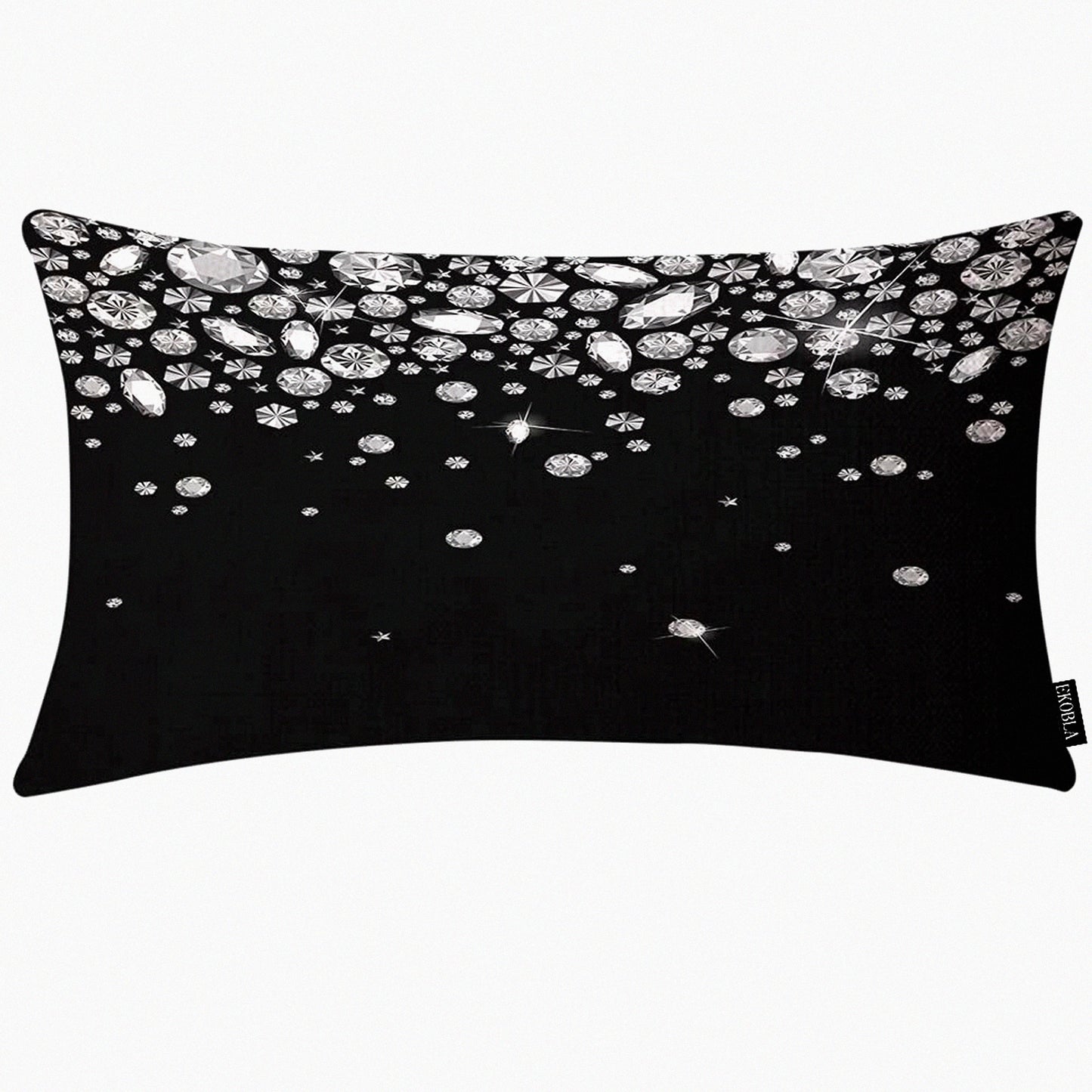 Crystal Sparkle Gemstone White Cotton Linen Throw Pillow Cover - Shiny Diamond Decorative Cushion Case for Sofa Lumbar Support 12x20 Inches