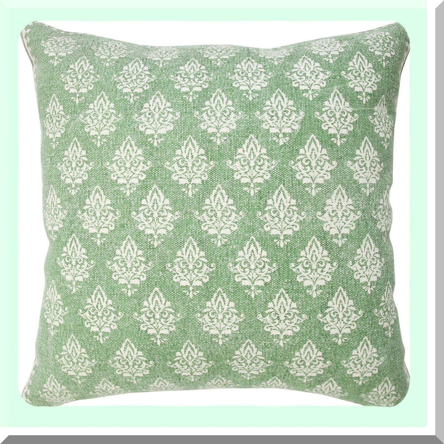 Botanical Bliss Hand-Woven Cotton Pillow Cover - Green/White Floral Design - 20" x 20" - Eco-Friendly Home Decor - Sustainable Living