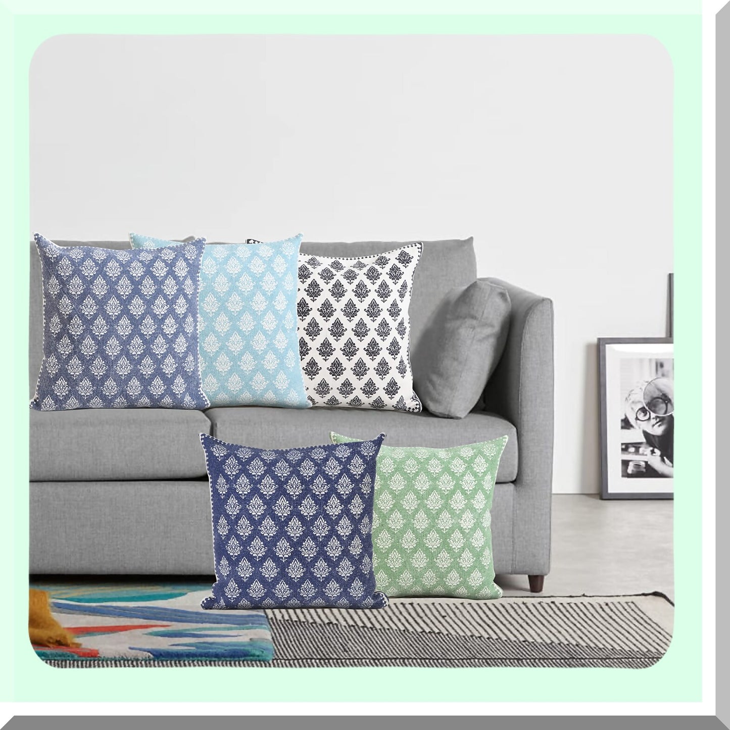 Botanical Bliss Hand-Woven Cotton Pillow Cover - Green/White Floral Design - 20" x 20" - Eco-Friendly Home Decor - Sustainable Living