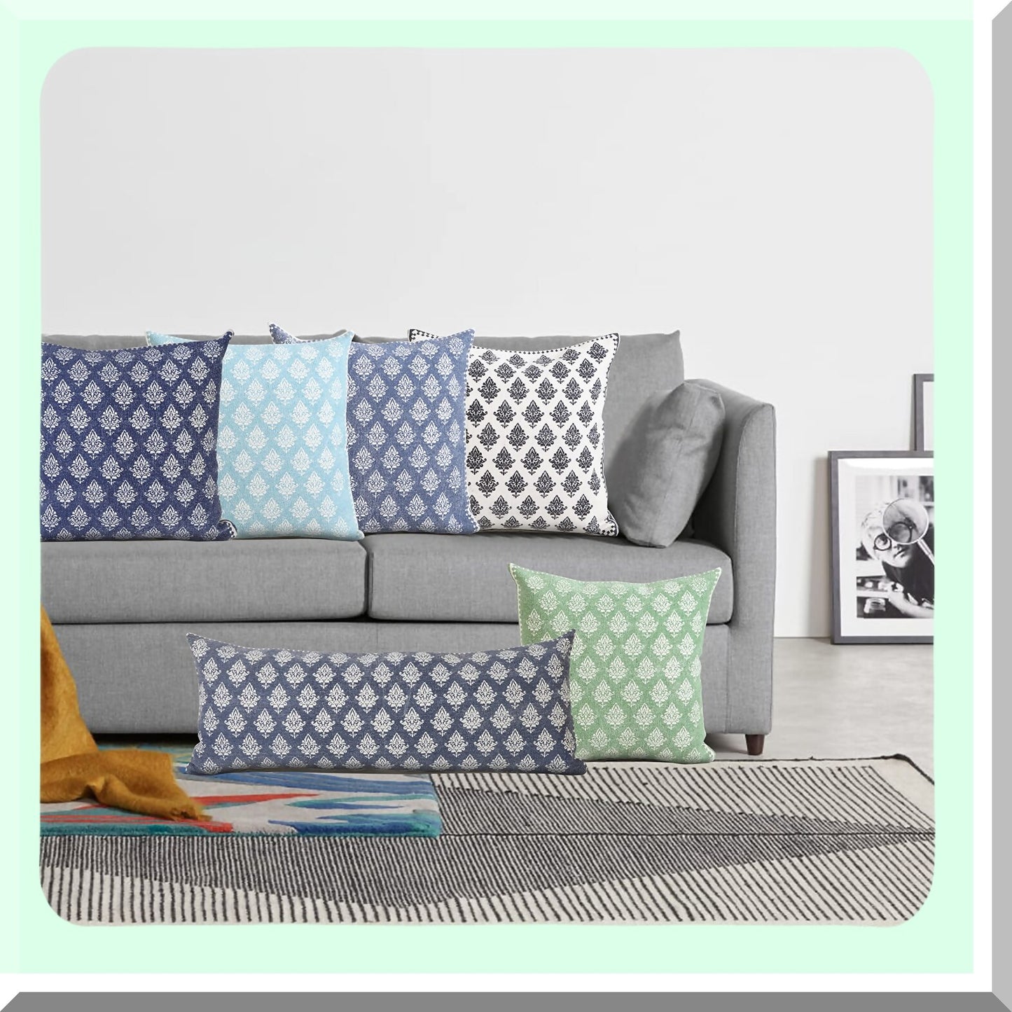 Botanical Bliss Hand-Woven Cotton Pillow Cover - Green/White Floral Design - 20" x 20" - Eco-Friendly Home Decor - Sustainable Living