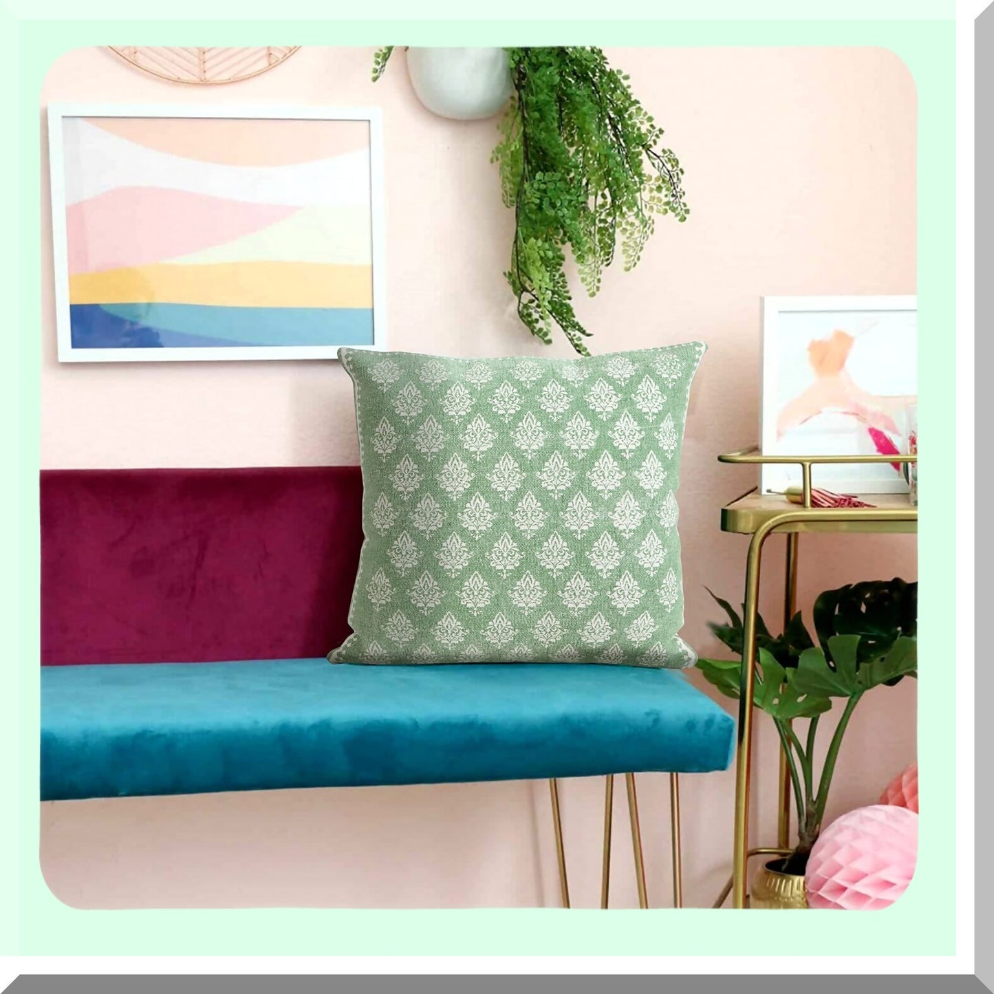 Botanical Bliss Hand-Woven Cotton Pillow Cover - Green/White Floral Design - 20" x 20" - Eco-Friendly Home Decor - Sustainable Living