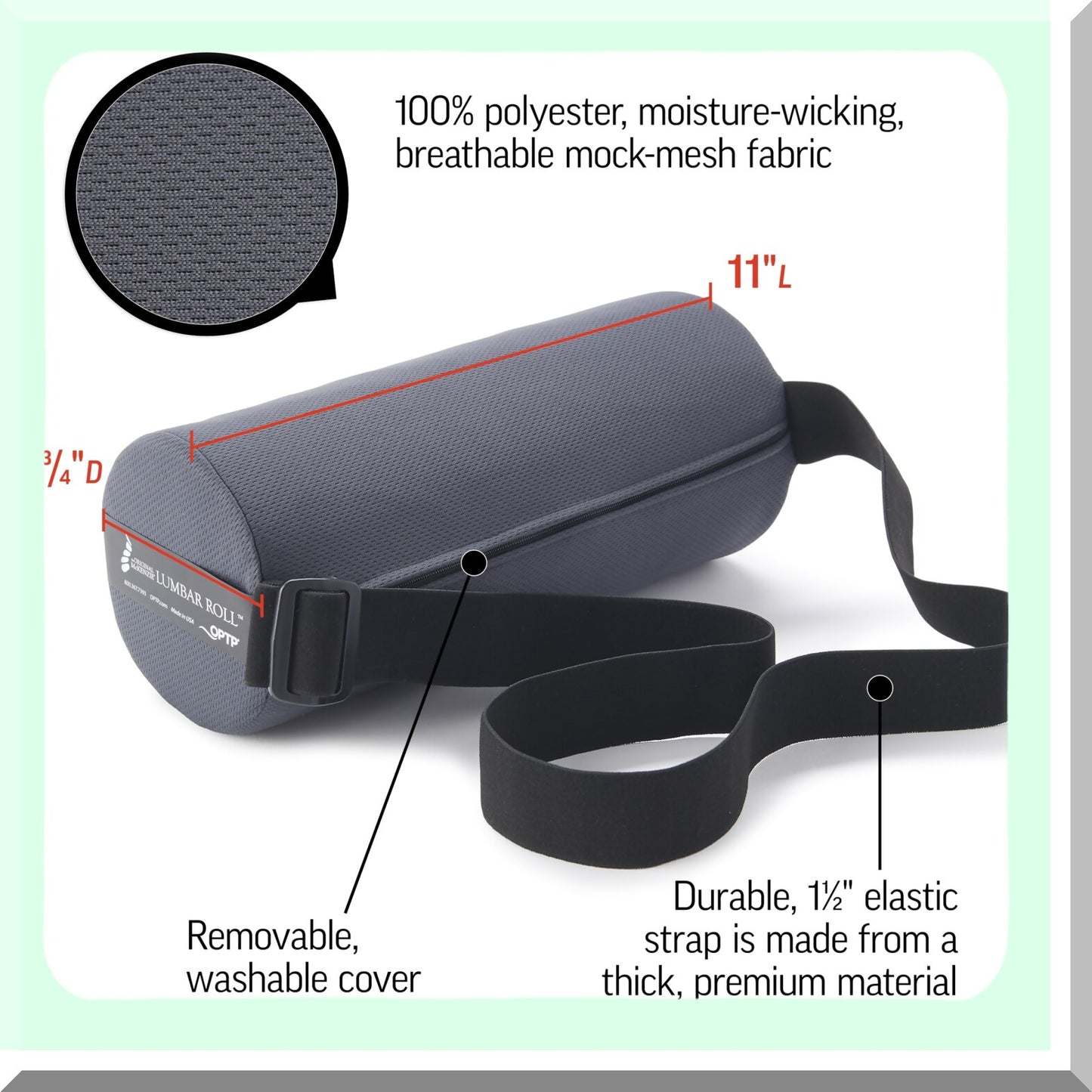 Lumbar Support Roll - USA Made Low Back Pillow for Office Chairs, Car Seats, and Travel - Preferred by Physical Therapists - Standard Density