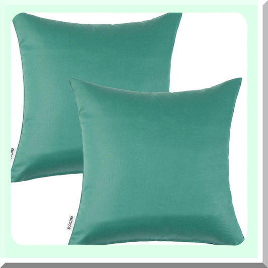 Waterproof Teal Pillowcase Set - 2 Pack Decorative Square Cushion Covers for Indoor & Outdoor Use on Couch, Chair, Sofa, Patio - 16x16 Inch Shell Design