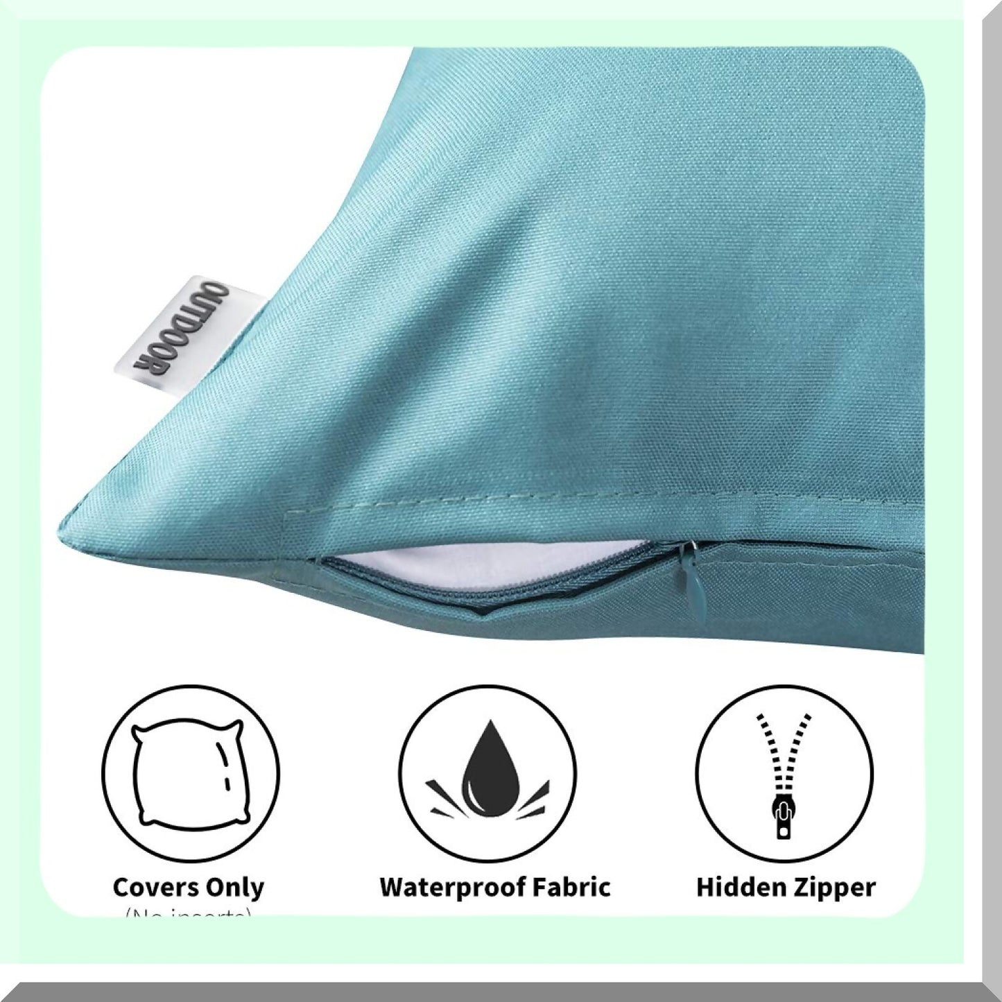 Waterproof Teal Pillowcase Set - 2 Pack Decorative Square Cushion Covers for Indoor & Outdoor Use on Couch, Chair, Sofa, Patio - 16x16 Inch Shell Design