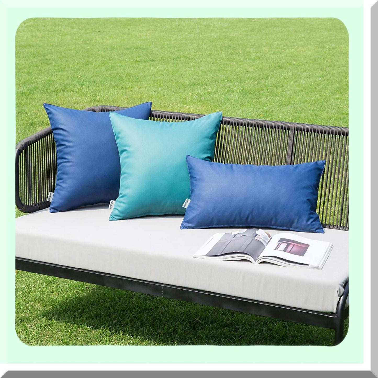 Waterproof Teal Pillowcase Set - 2 Pack Decorative Square Cushion Covers for Indoor & Outdoor Use on Couch, Chair, Sofa, Patio - 16x16 Inch Shell Design