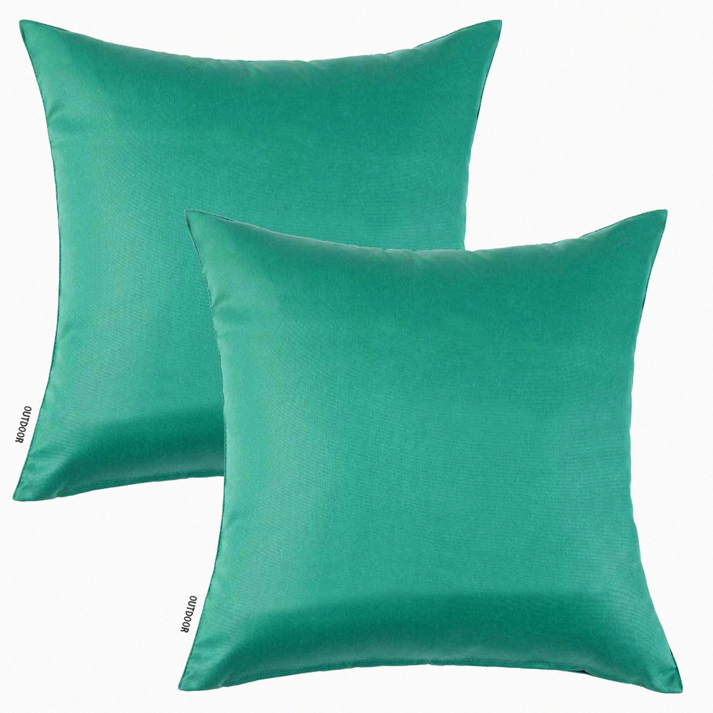 Waterproof Teal Pillowcase Set - 2 Pack Decorative Square Cushion Covers for Indoor & Outdoor Use on Couch, Chair, Sofa, Patio - 16x16 Inch Shell Design