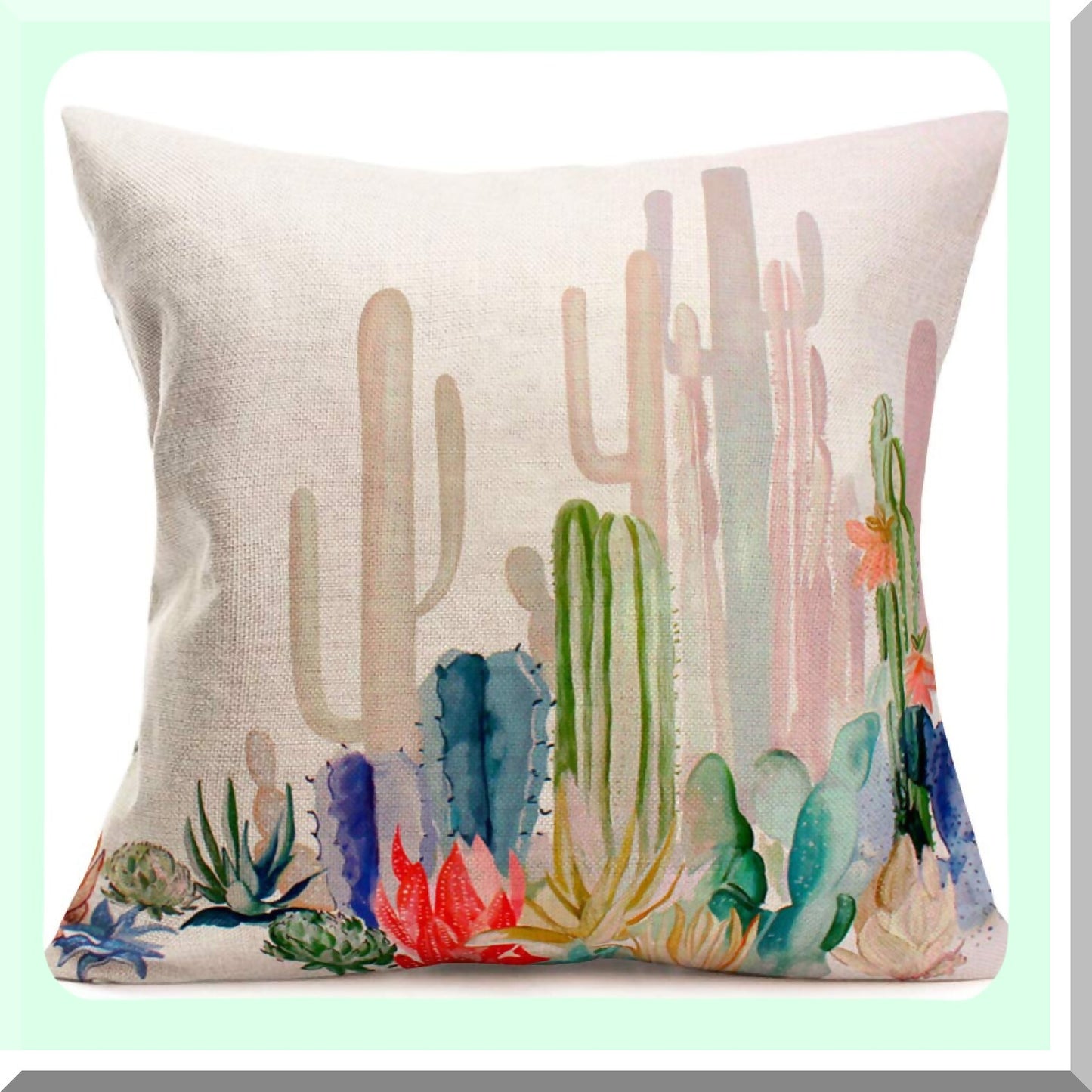 Succulent Oasis Decorative Pillow Covers - Cactus Bonsai Tropical Desert Plants - 18X18 Cotton Linen Cushion Cover for Home Sofa - Live Room Accent