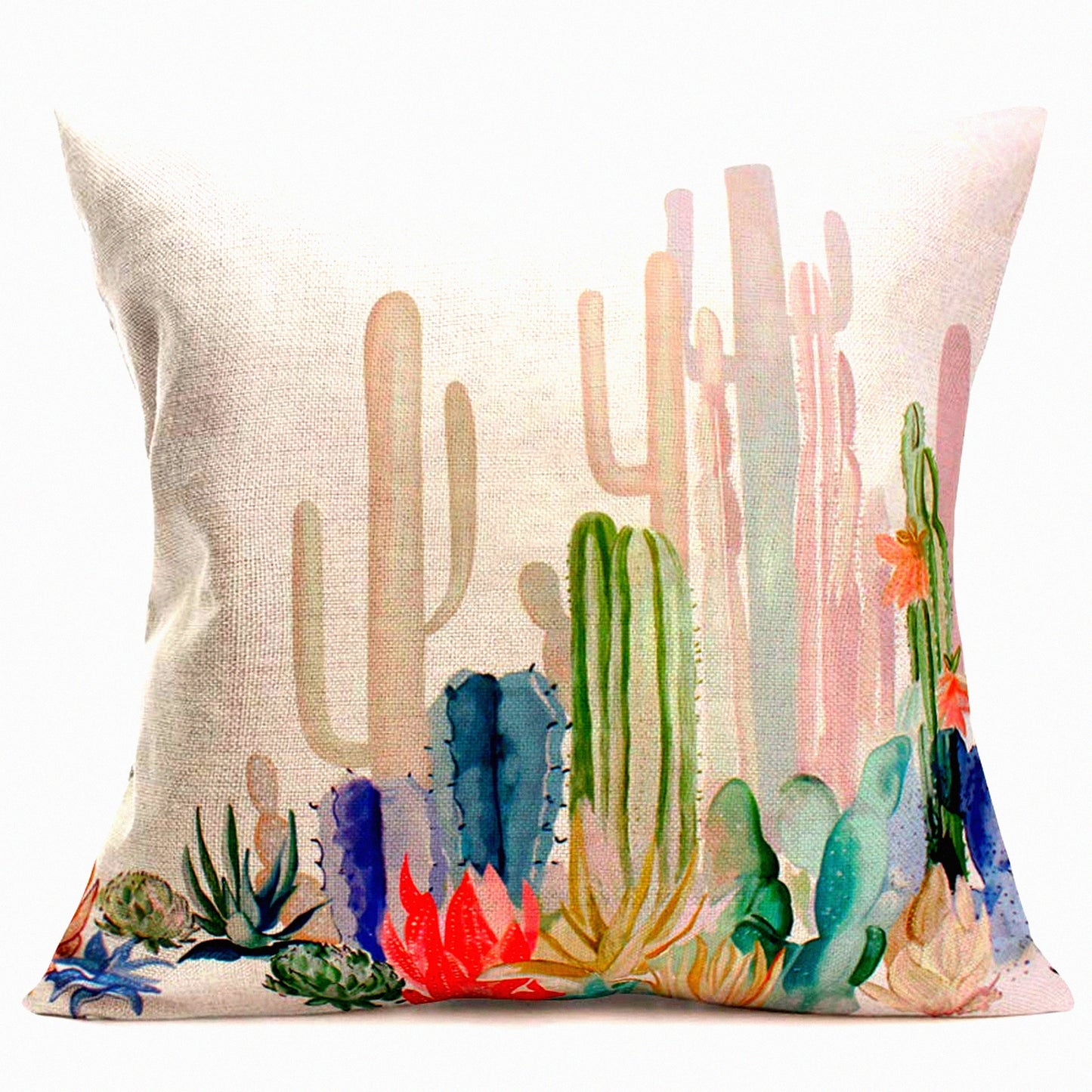 Succulent Oasis Decorative Pillow Covers - Cactus Bonsai Tropical Desert Plants - 18X18 Cotton Linen Cushion Cover for Home Sofa - Live Room Accent