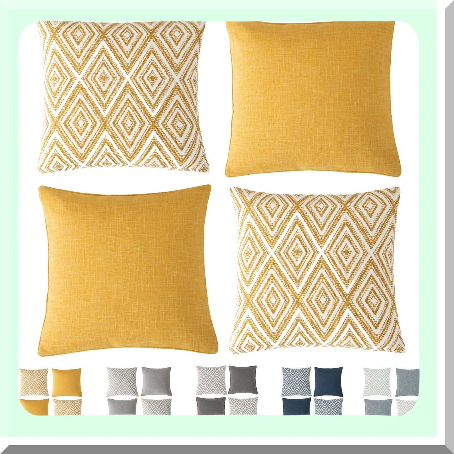 Geometric Linen Cushion Covers Set - 18"x18" Ochre Throw Pillow Set for Living Room Sofa - Decorative Couch Pillow Covers - Pack of 4