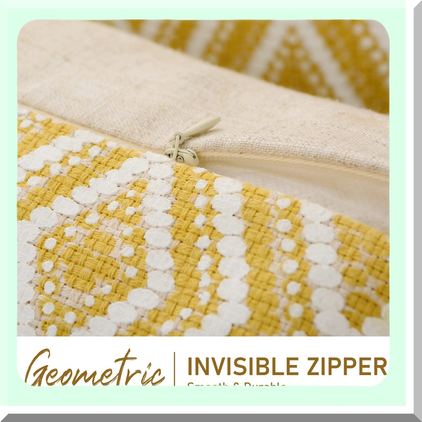 Geometric Linen Cushion Covers Set - 18"x18" Ochre Throw Pillow Set for Living Room Sofa - Decorative Couch Pillow Covers - Pack of 4