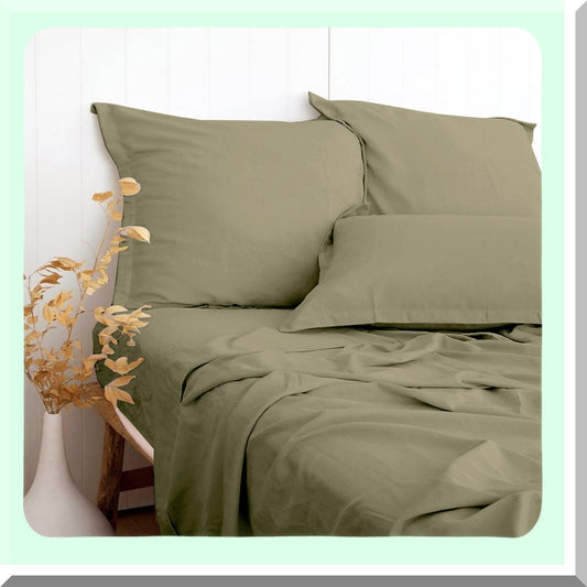 Bamboo Cotton Cool Sheets Set - Twin Size | Soft & Breathable | Durable Natural Bedding | Olive Green Linen-Textured | Hot Sleeper Friendly | 15" Deep Pocket | 3 Piece