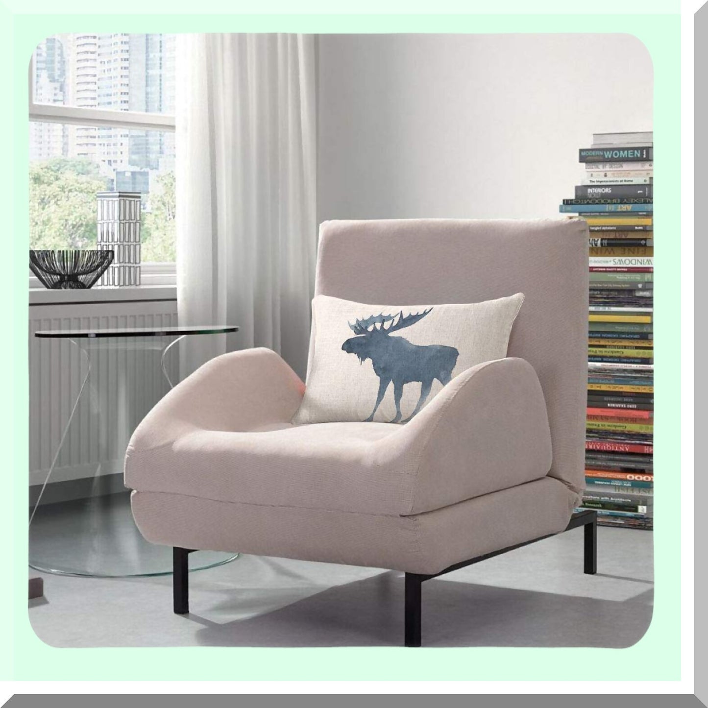 Winter Moose Horns Decorative Pillow Cover - 12x20 Inch Blue White Cotton Linen Cushion Case for Bed Sofa - Cute Animal Snow Rectangle Home Decor