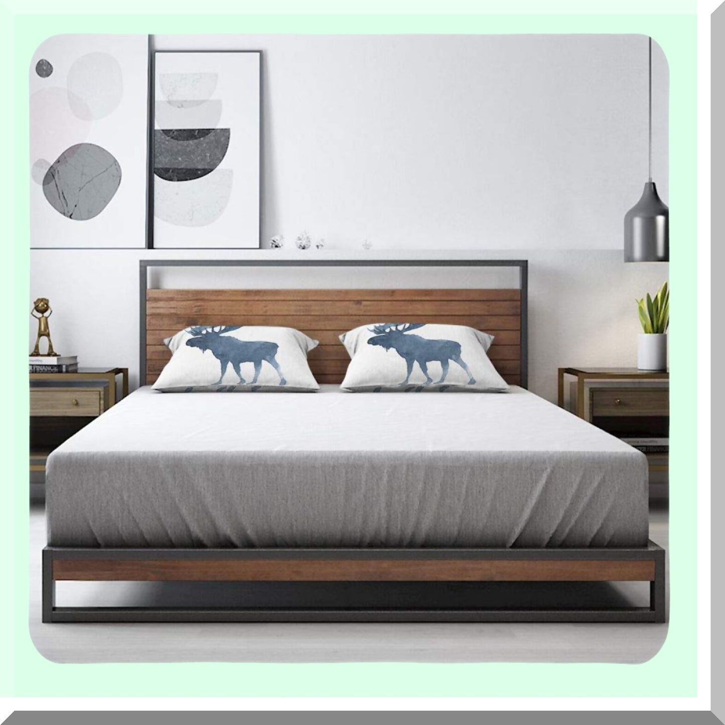 Winter Moose Horns Decorative Pillow Cover - 12x20 Inch Blue White Cotton Linen Cushion Case for Bed Sofa - Cute Animal Snow Rectangle Home Decor