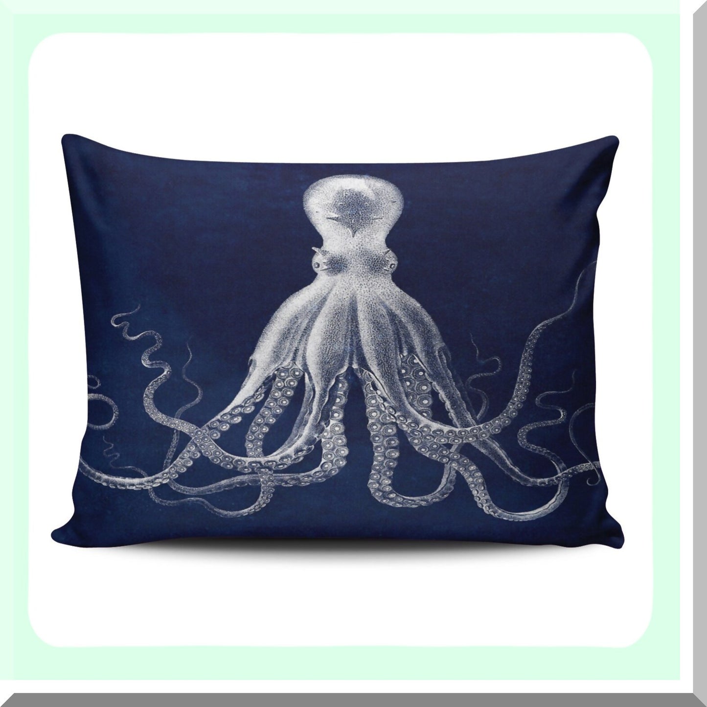 Nautical Octopus Customizable Pillowcase - Navy Decorative Cushion Cover 12x16 Inch Boudoir Size with Hidden Zipper - Rectangle Throw Pillow Printed Design