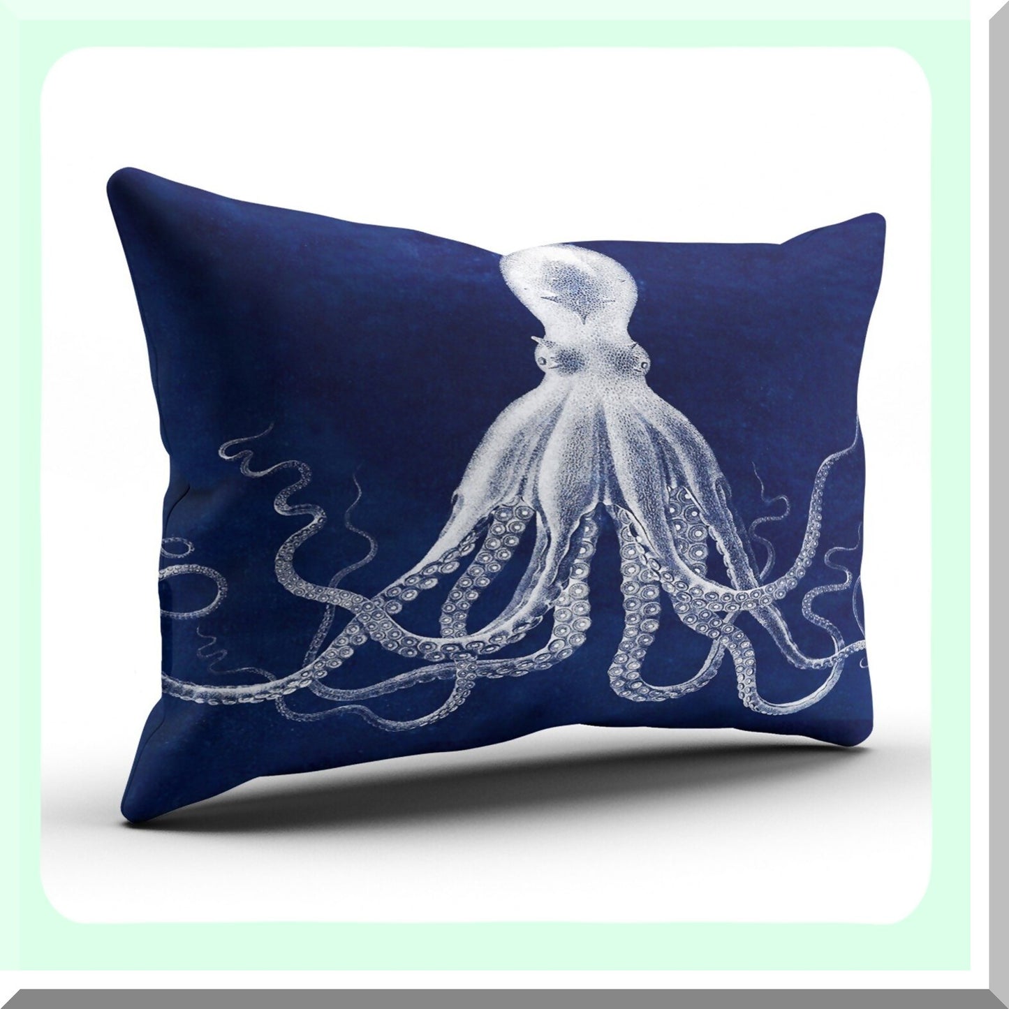 Nautical Octopus Customizable Pillowcase - Navy Decorative Cushion Cover 12x16 Inch Boudoir Size with Hidden Zipper - Rectangle Throw Pillow Printed Design