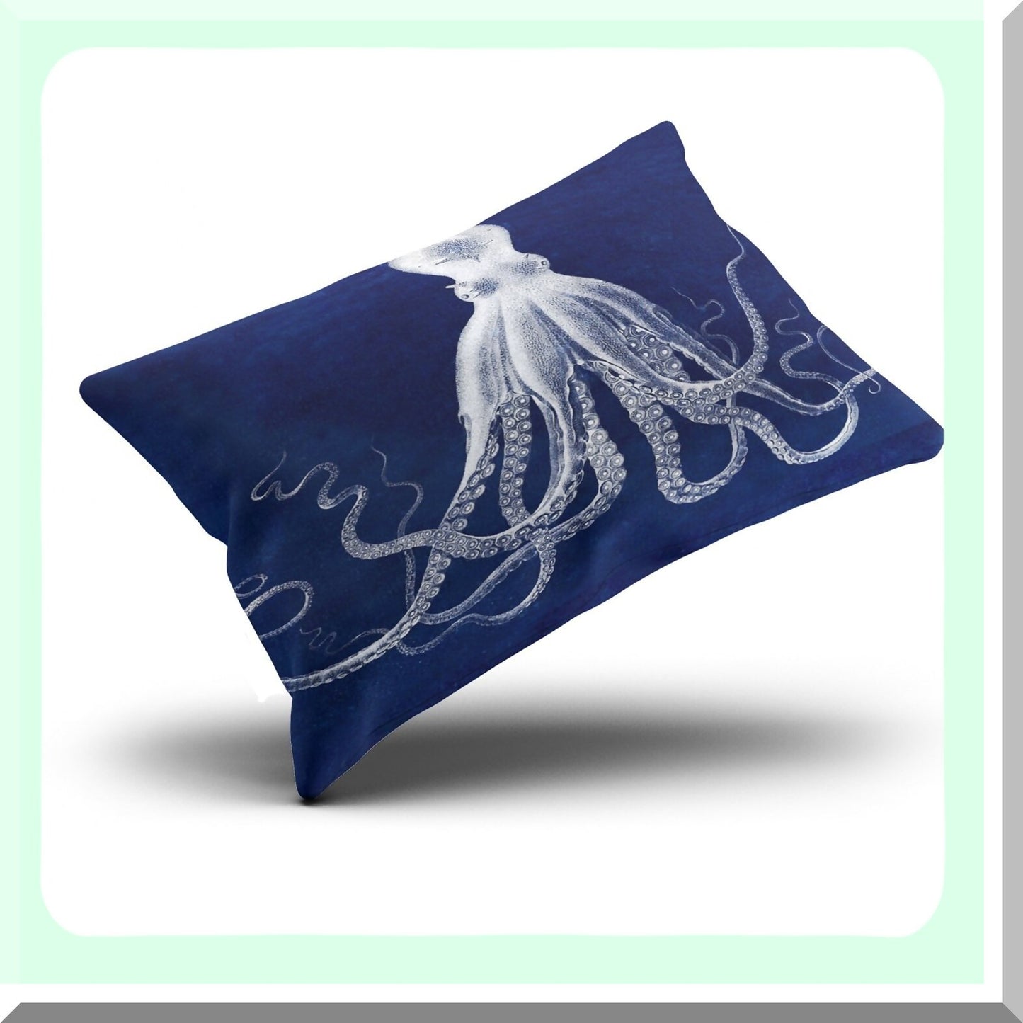 Nautical Octopus Customizable Pillowcase - Navy Decorative Cushion Cover 12x16 Inch Boudoir Size with Hidden Zipper - Rectangle Throw Pillow Printed Design