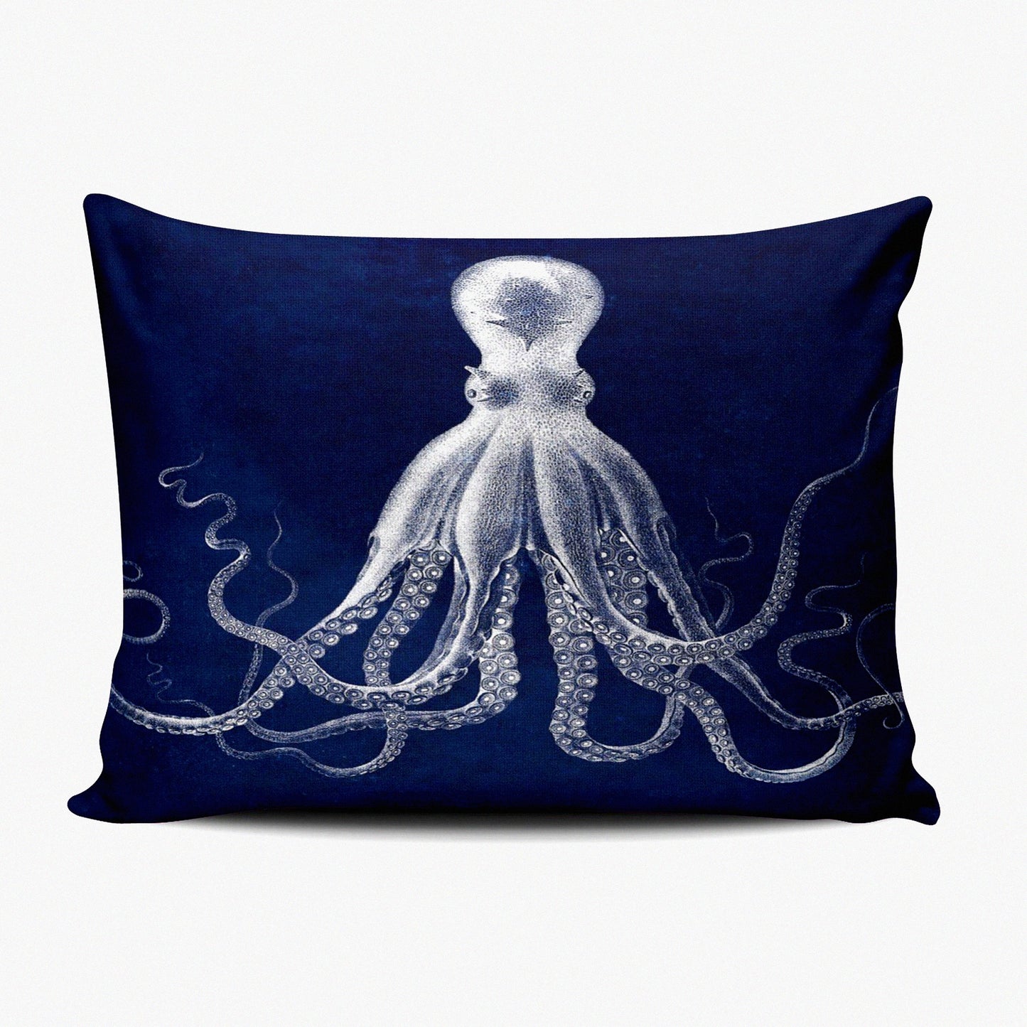 Nautical Octopus Customizable Pillowcase - Navy Decorative Cushion Cover 12x16 Inch Boudoir Size with Hidden Zipper - Rectangle Throw Pillow Printed Design