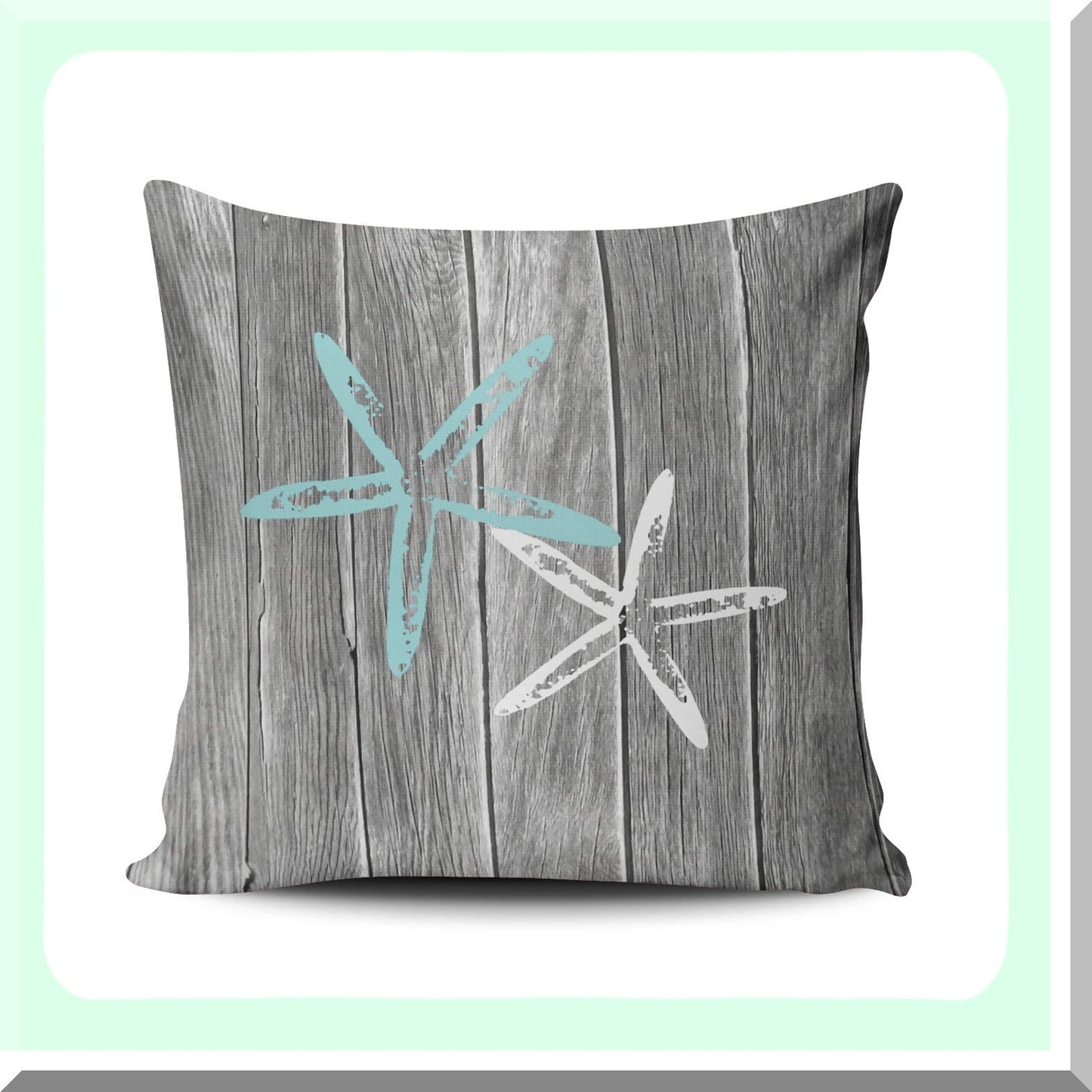 Starfish Shore Pillowcase - Aqua Turquoise Beach Decorative Cushion Cover for Home Sofa, 18X18 Inch Square Throw Pillow Case with Gray Design