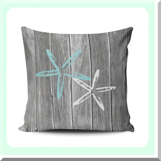 Starfish Shore Pillowcase - Aqua Turquoise Beach Decorative Cushion Cover for Home Sofa, 18X18 Inch Square Throw Pillow Case with Gray Design