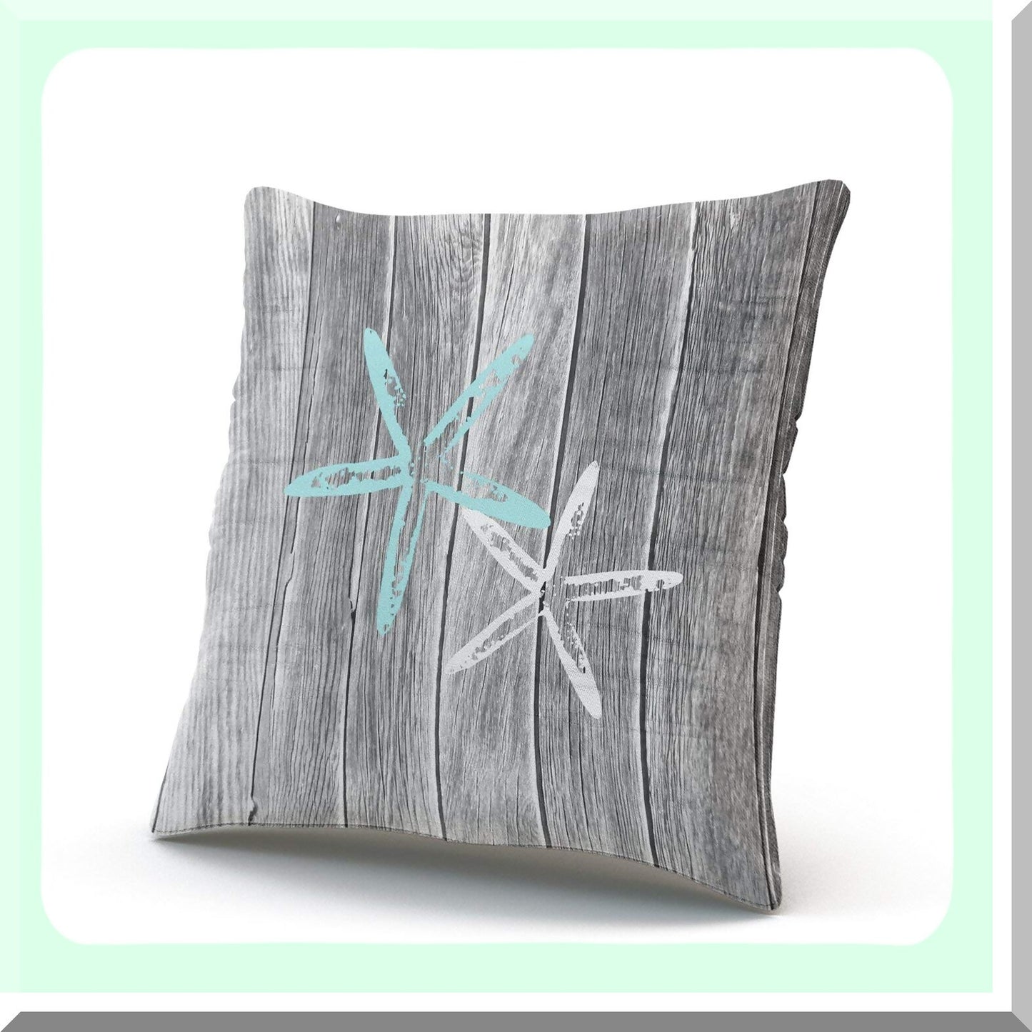 Starfish Shore Pillowcase - Aqua Turquoise Beach Decorative Cushion Cover for Home Sofa, 18X18 Inch Square Throw Pillow Case with Gray Design