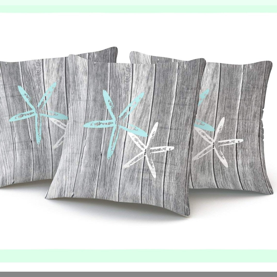 Starfish Shore Pillowcase - Aqua Turquoise Beach Decorative Cushion Cover for Home Sofa, 18X18 Inch Square Throw Pillow Case with Gray Design