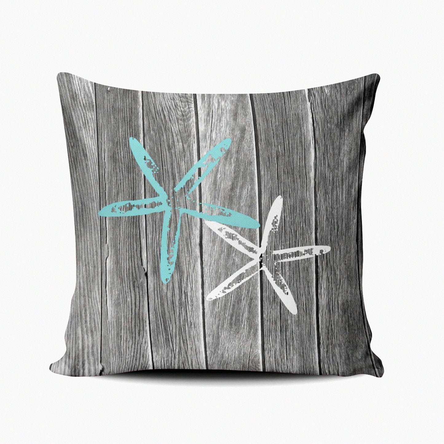 Starfish Shore Pillowcase - Aqua Turquoise Beach Decorative Cushion Cover for Home Sofa, 18X18 Inch Square Throw Pillow Case with Gray Design
