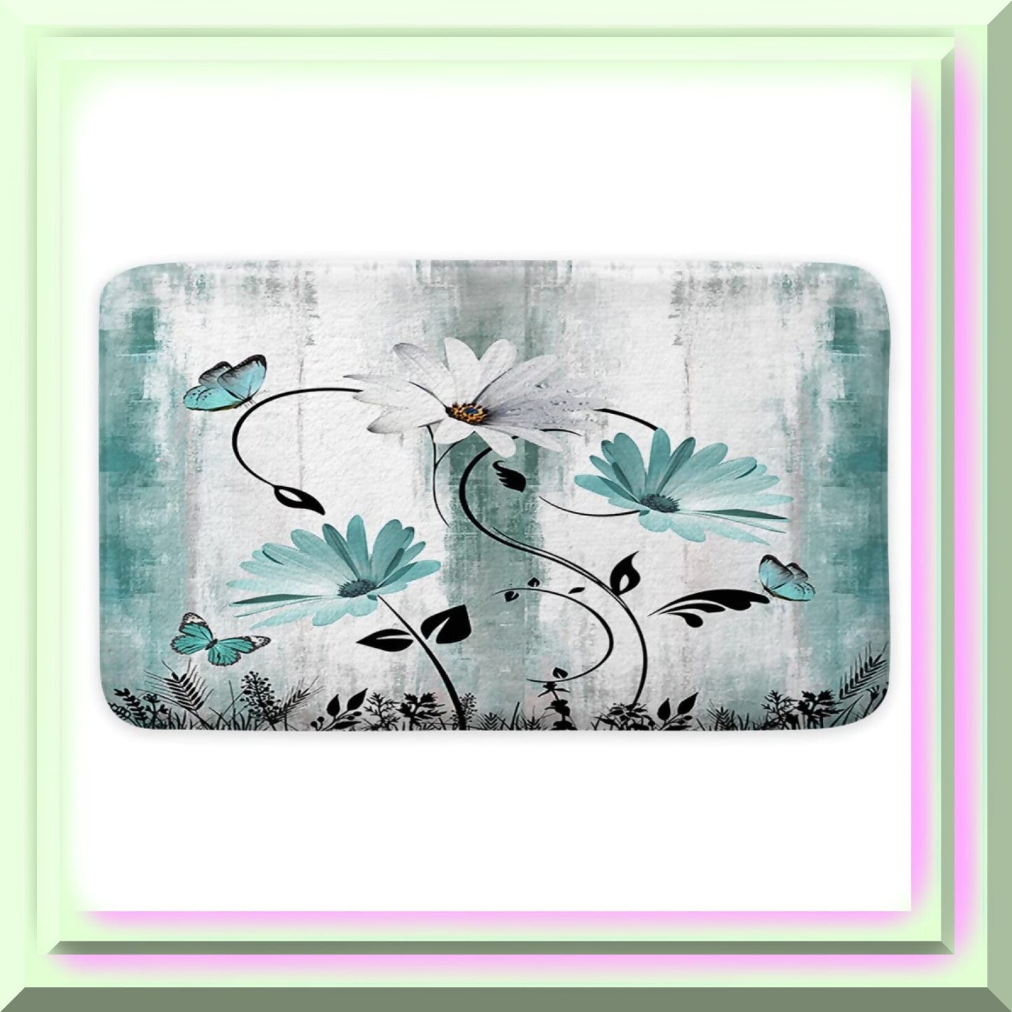 Rustic Farmhouse Teal Daisy Bathroom Rug 17x29