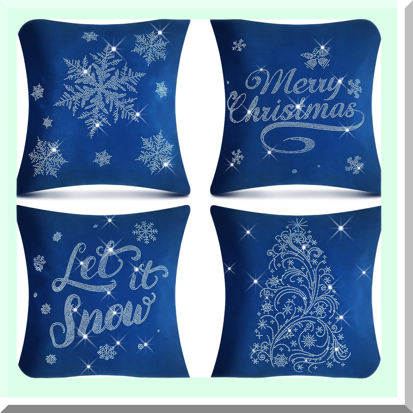 Snowflake Velvet Rhinestone Pillow Covers - Set of 4, 18x18 Inch Decorative Winter Holiday Throw Pillow Cover for Couch Sofa Outdoor Decoration, Navy Blue