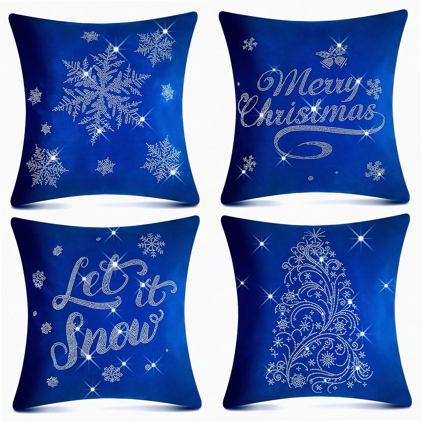 Snowflake Velvet Rhinestone Pillow Covers - Set of 4, 18x18 Inch Decorative Winter Holiday Throw Pillow Cover for Couch Sofa Outdoor Decoration, Navy Blue