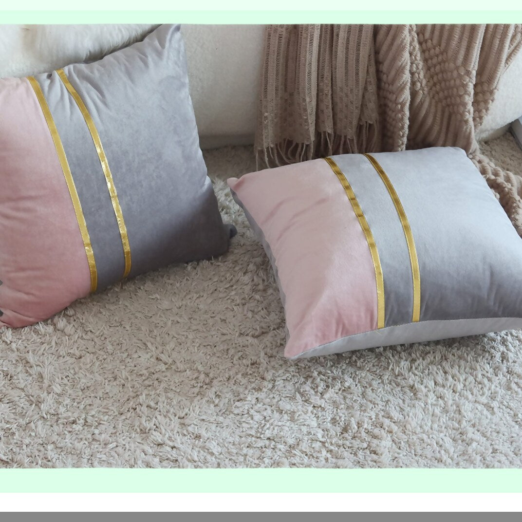 Luxury Velvet Gold Multicolor Pillow Covers - Set of 2 | Decorative 18x18 Cushion Covers for Pink/Grey Home Decor - Soft & Stylish Accent Pieces
