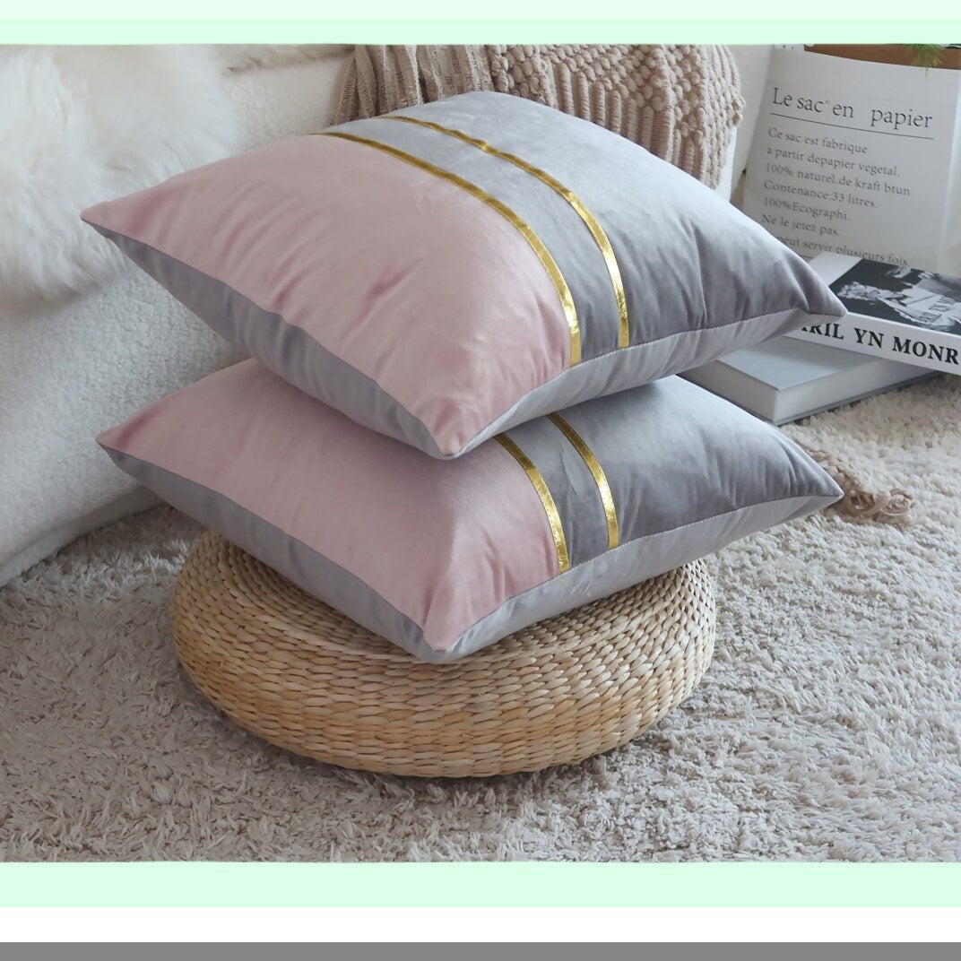 Luxury Velvet Gold Multicolor Pillow Covers - Set of 2 | Decorative 18x18 Cushion Covers for Pink/Grey Home Decor - Soft & Stylish Accent Pieces