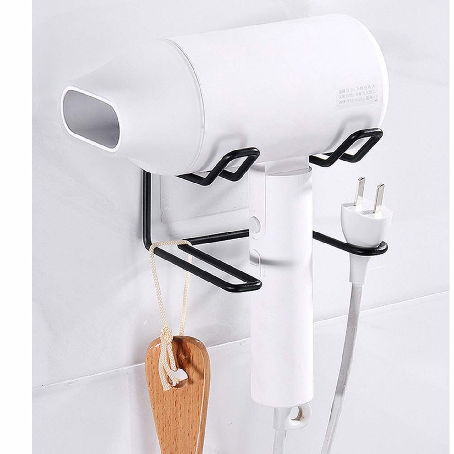 Wall Mounted Stainless Steel Hair Dryer Holder Black