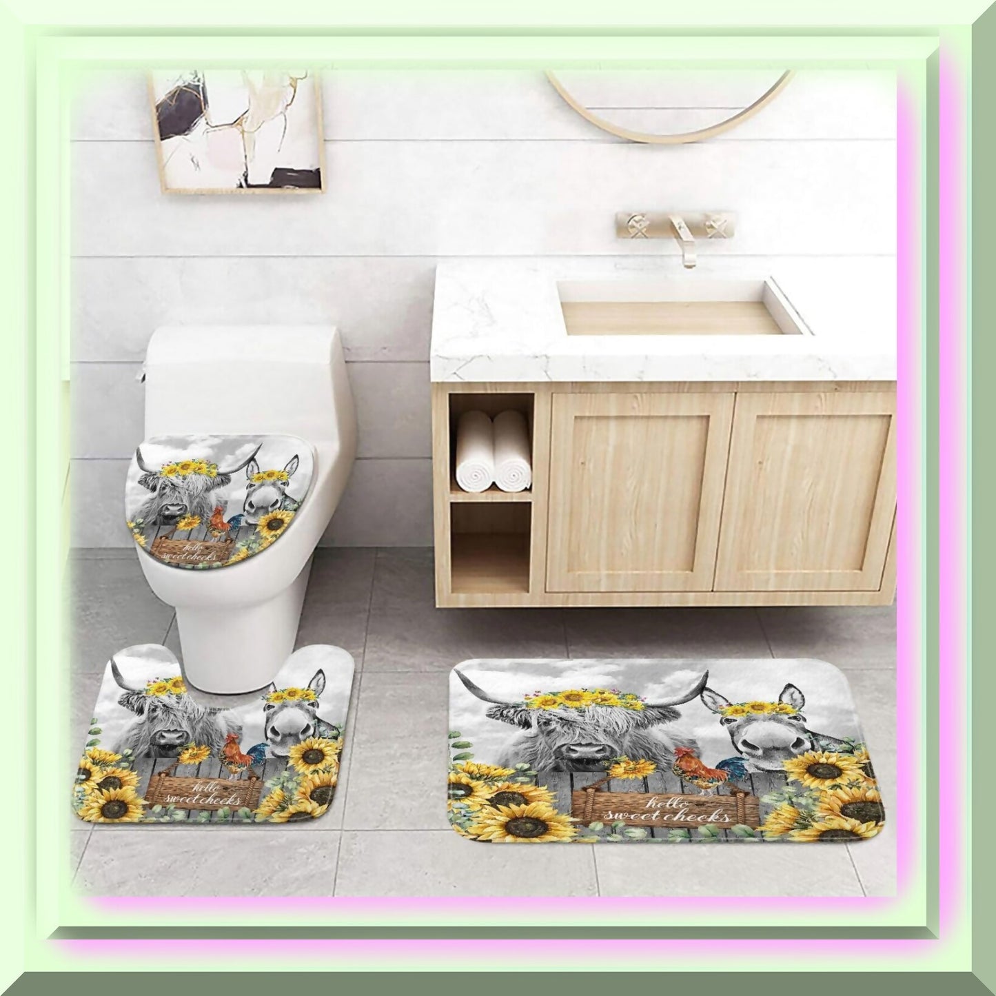Highland Cow Donkey Farmhouse Bathroom Rug 17x29