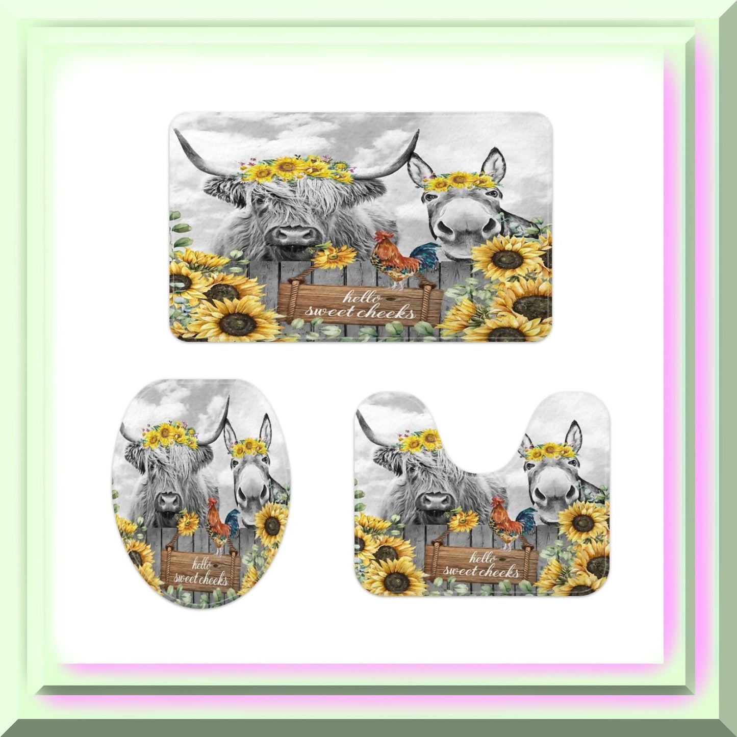 Highland Cow Donkey Farmhouse Bathroom Rug 17x29