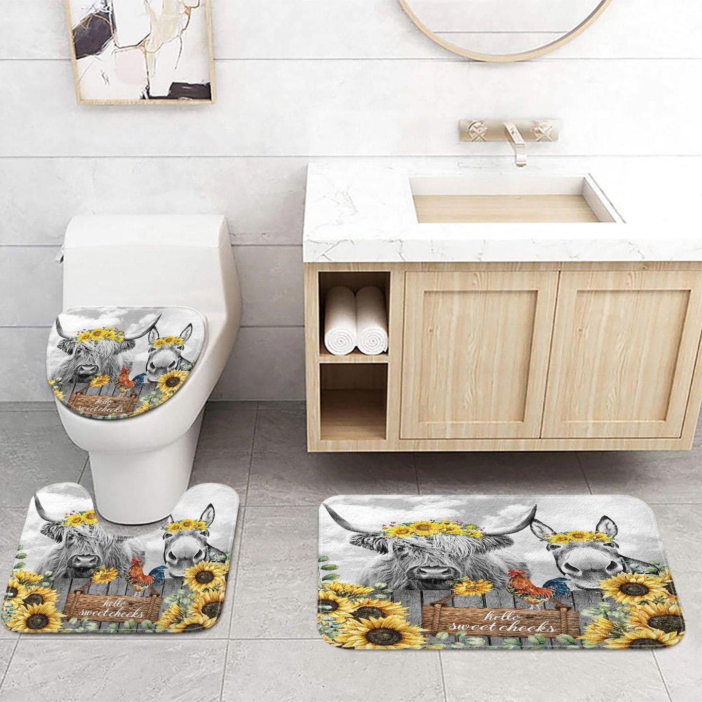 Highland Cow Donkey Farmhouse Bathroom Rug 17x29