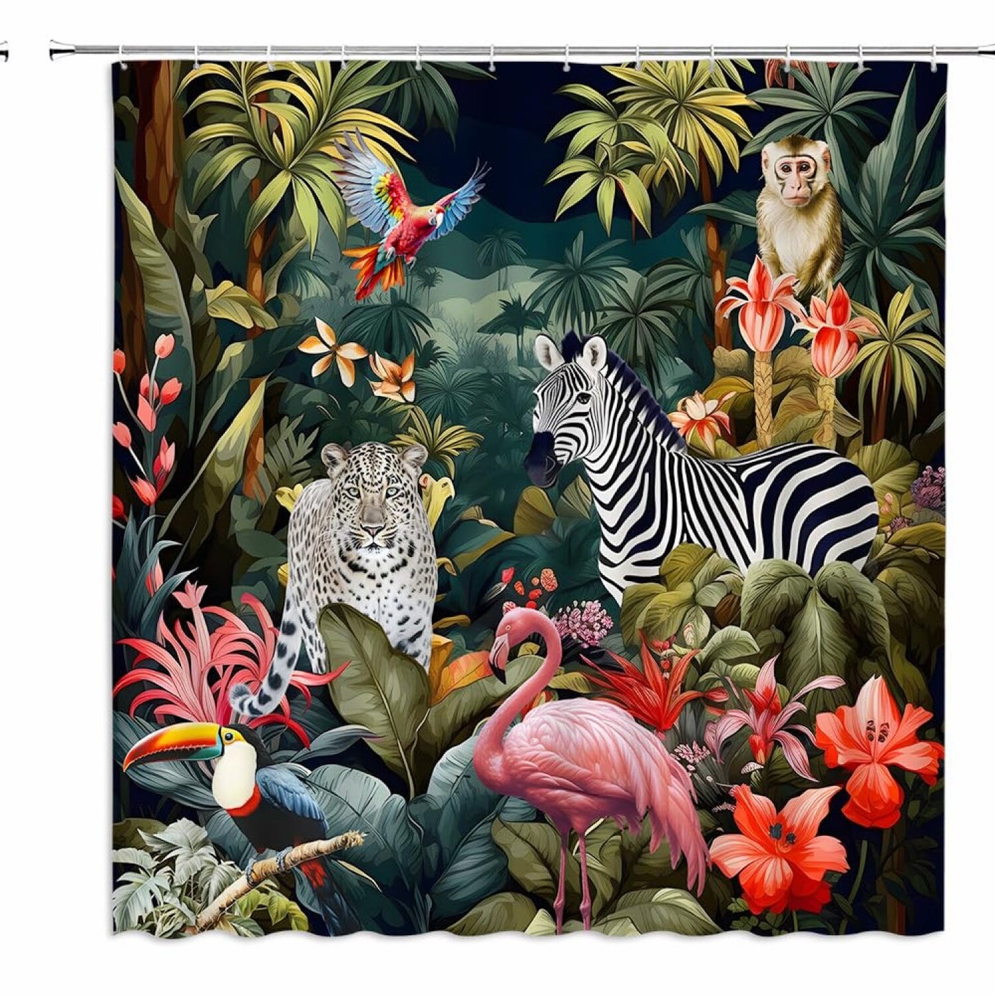 Rainforest Animal Shower Curtain with Hooks