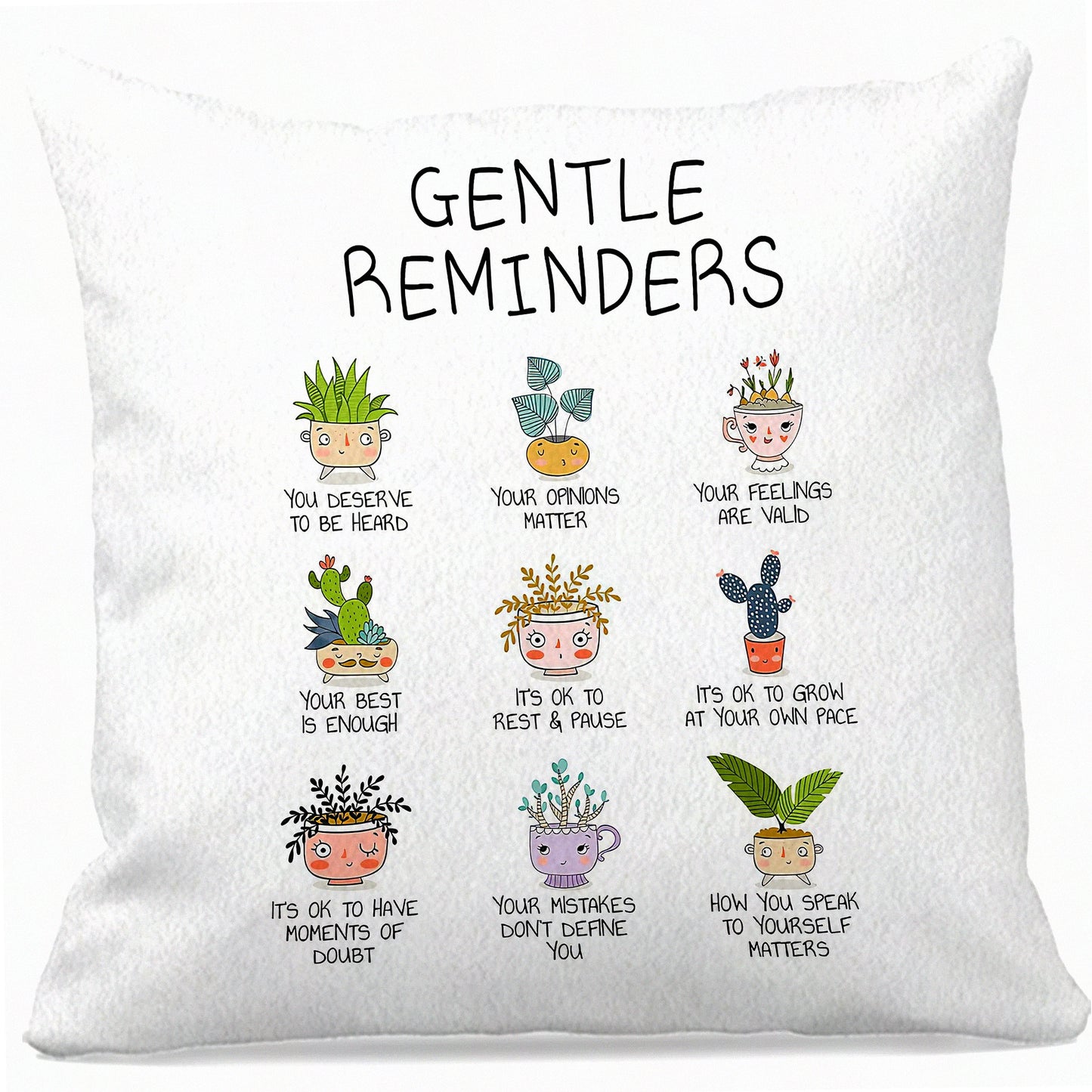 Botanical Bliss Affirmation Pillow Cover - Positive Mental Health Decor for Therapy Office & Counselor Room - Cute Potted Plants Cushion Case - Gifts for Teens, Women, Girls