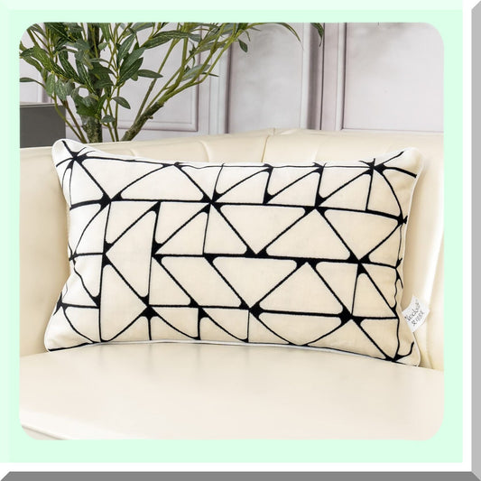 Luxury Geometric Plaid Velvet Lumbar Pillow Cover - Modern Stripes Throw Pillowcase for Couch or Bed - White Black Rectangle Decorative Cushion Case 12x20"