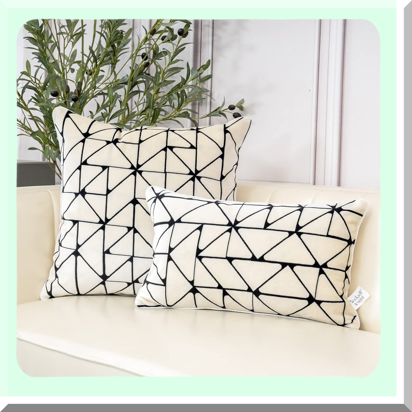 Luxury Geometric Plaid Velvet Lumbar Pillow Cover - Modern Stripes Throw Pillowcase for Couch or Bed - White Black Rectangle Decorative Cushion Case 12x20"