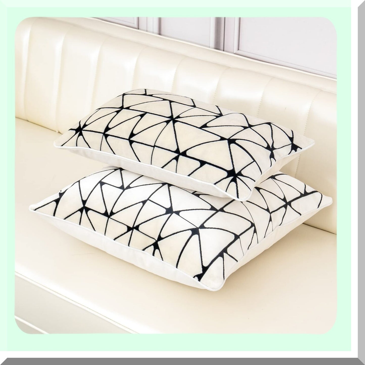 Luxury Geometric Plaid Velvet Lumbar Pillow Cover - Modern Stripes Throw Pillowcase for Couch or Bed - White Black Rectangle Decorative Cushion Case 12x20"