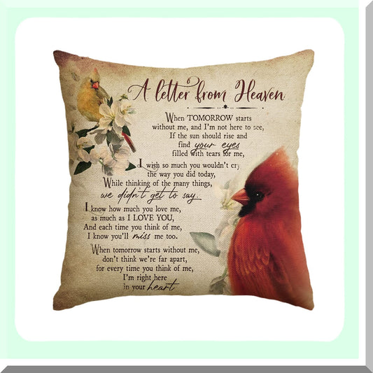 Heavenly Cardinal Memory Throw Pillow - 18x18 Inch Commemorative Cushion Cover for Sofa Couch - Northern Cardinal Daily Life Design