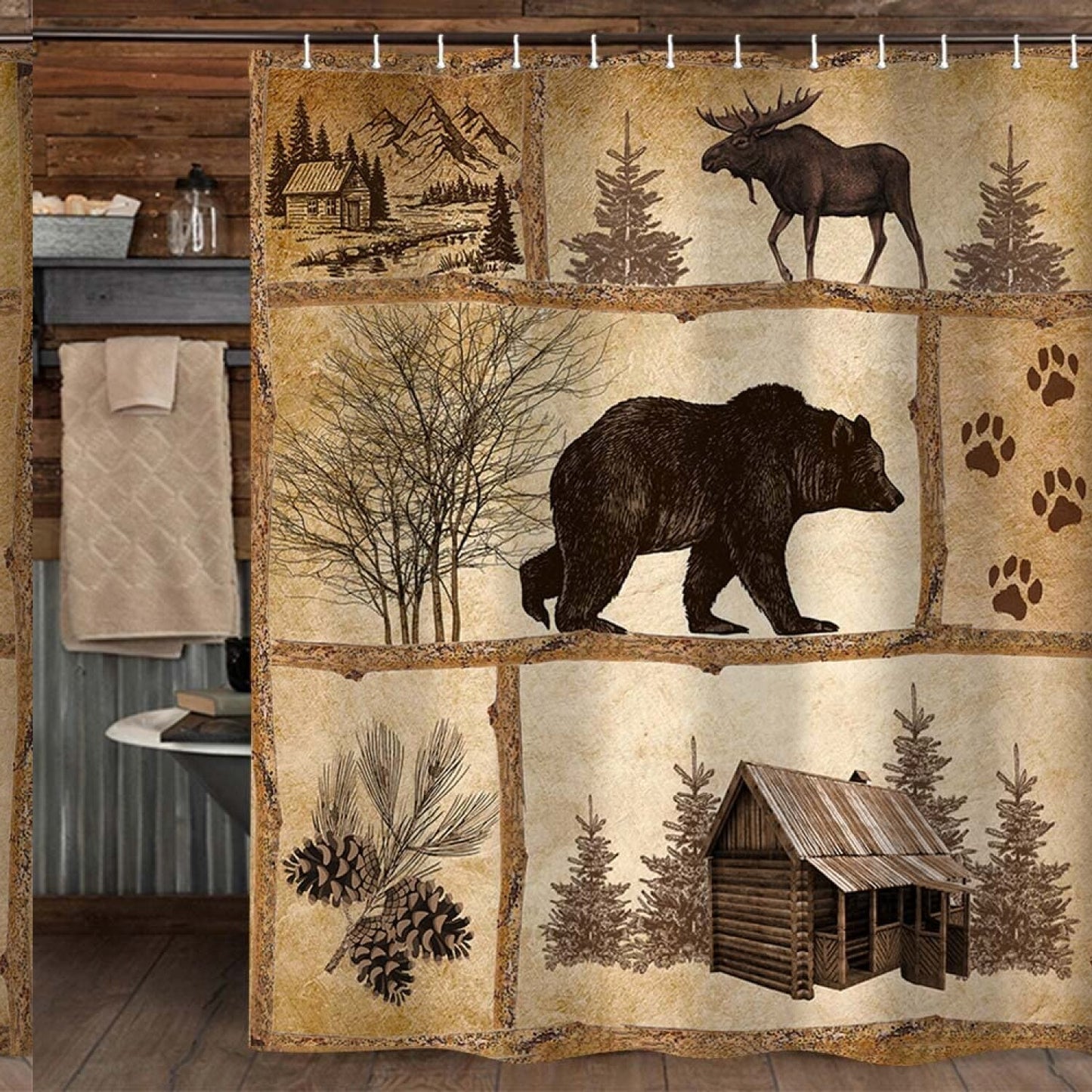 Rustic Cabin Shower Curtain Set 69x70 inch