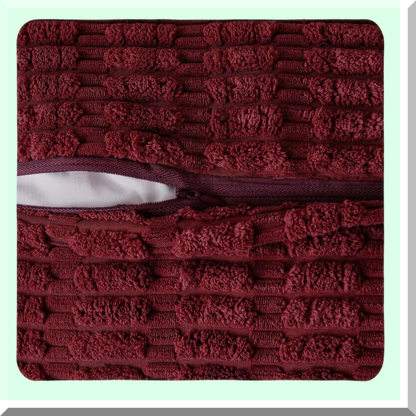 Burgundy Corduroy Striped Pillowcase Set - 2 Pack Soft Decorative Throw Pillow Covers with Broad Edge - Modern Boho Home Decor for Couch Sofa Bed 18x18 Inch